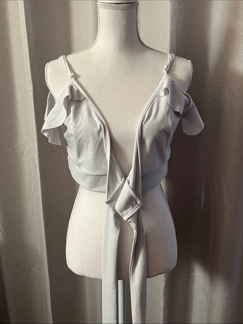 White Ruffle-Trim Wrap Crop Top - Picture 3 of 8